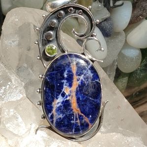 Sodalite, Peridot and Oxidized Sterling Silver Pen